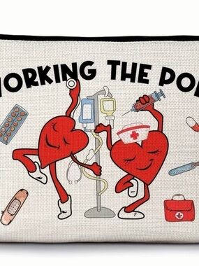 Healthcare Heart Graphic Canvas Makeup Pouch - Red